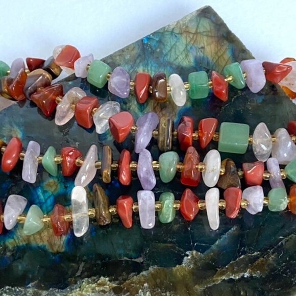 VTG Multi Gemstone Beaded 29" Necklace 14K Gold Filled Filigree Fish Hook Clasp - Picture 12 of 16